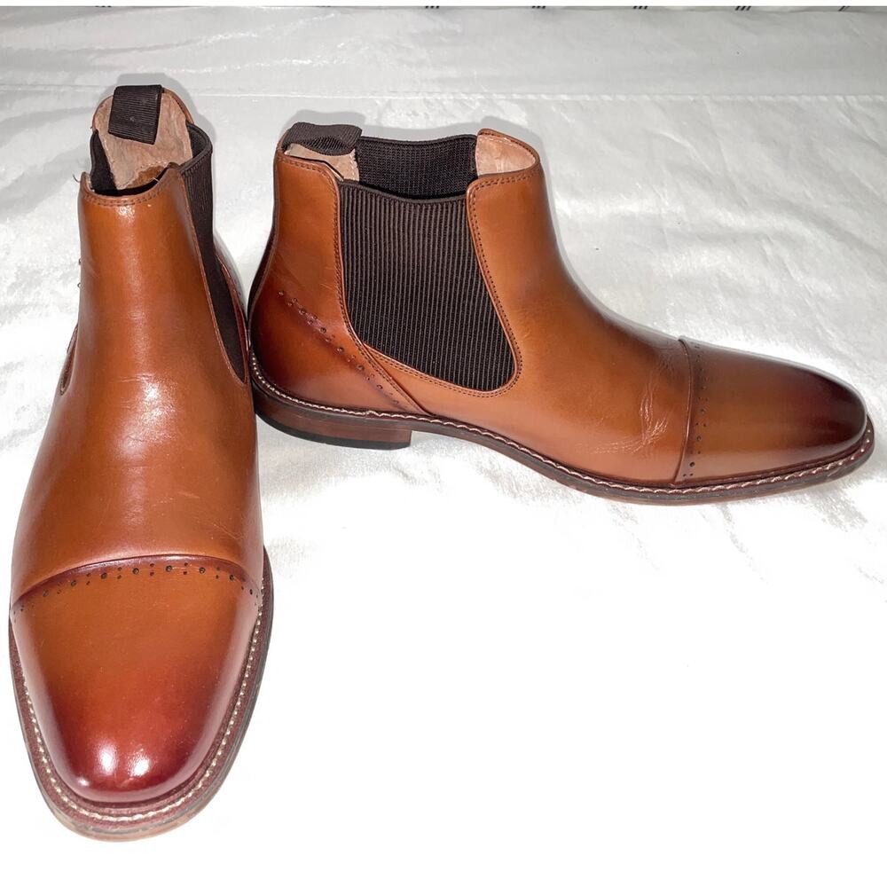Stacy Adams Maury Cap Toe Chelsea Boots in Cognac Leather - Men's Sz 11.5 M